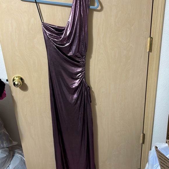 Line & Dot Purple Metallic Asymmetrical Bodycon Cutout Dress Size Medium NWT - Picture 1 of 8